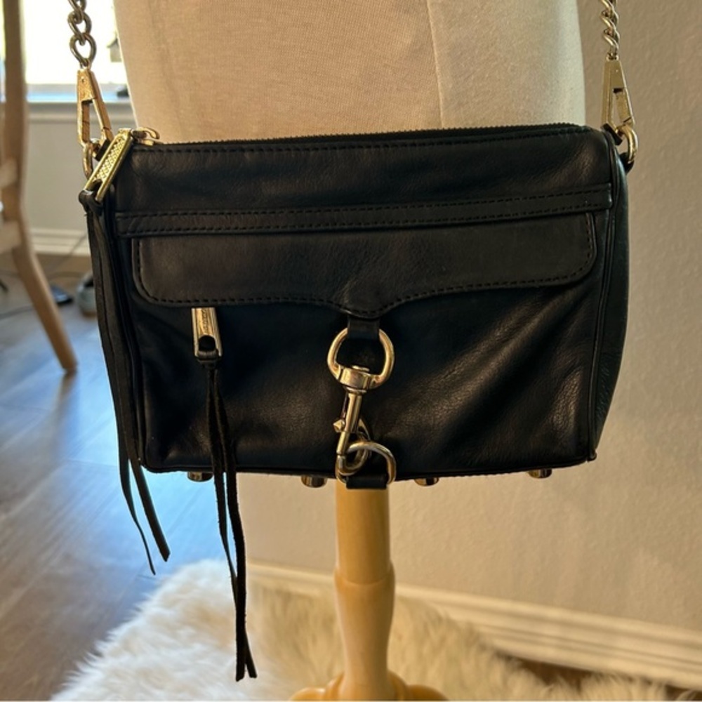Rebecca Minkoff black leather small crossbody chain bag